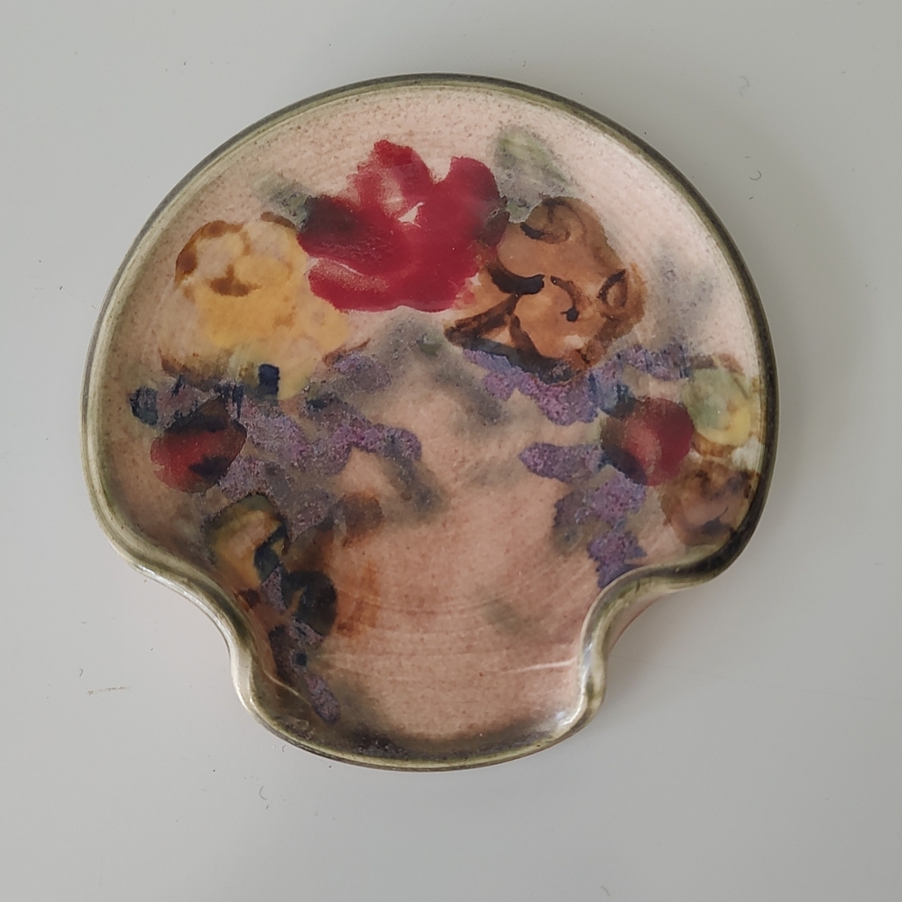 Clouds Folsom Pottery Wisteria Pattern Brown Floral Spoon Holder 2011